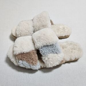 EMU Australia Anthropologie Women Coal Slipper 100% Sheepskin Patchwork Cream 9